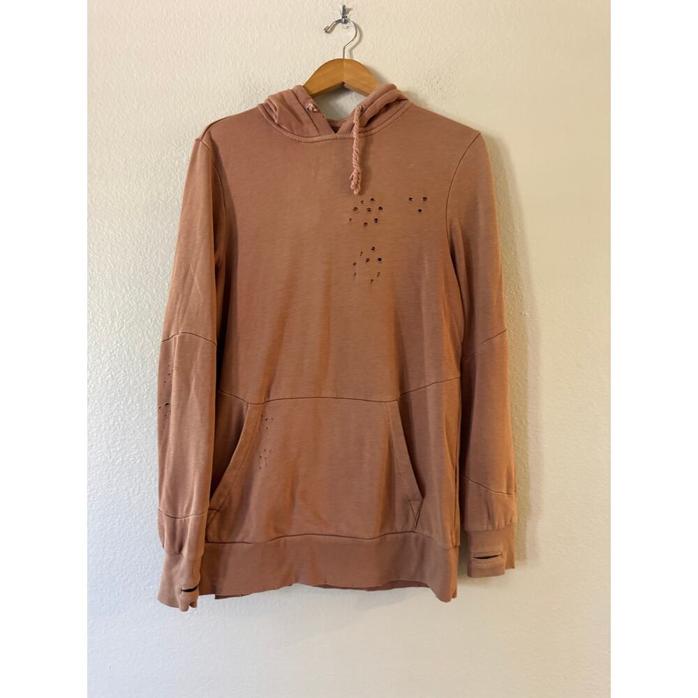 Ninth Hall Distressed Pullover Hoodie‎ Sweatshirt Mens Size S Burnt Orange